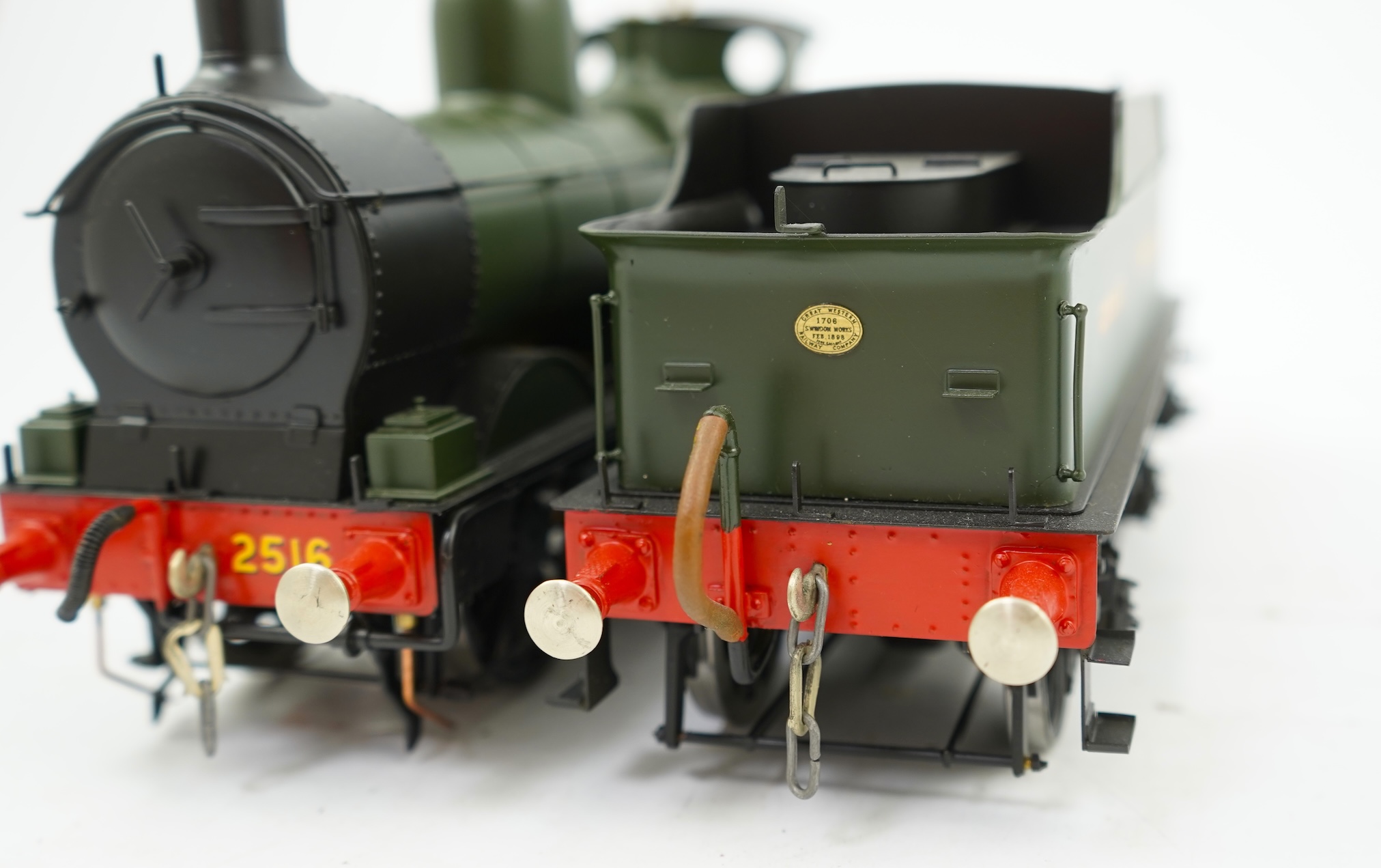 A Gauge One model of a GWR Dean Goods, 0-6-0 tender locomotive, 2516, the model is unpowered in order to allow for a high level of detailing of the valve gear between the frames.